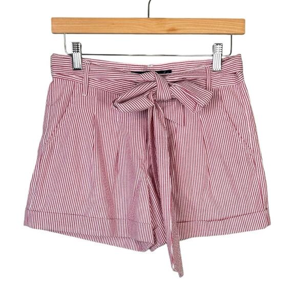 Lauren James NWT Red White Stripe Seersucker Cuffed Belted Bow Shorts - Picture 3 of 9